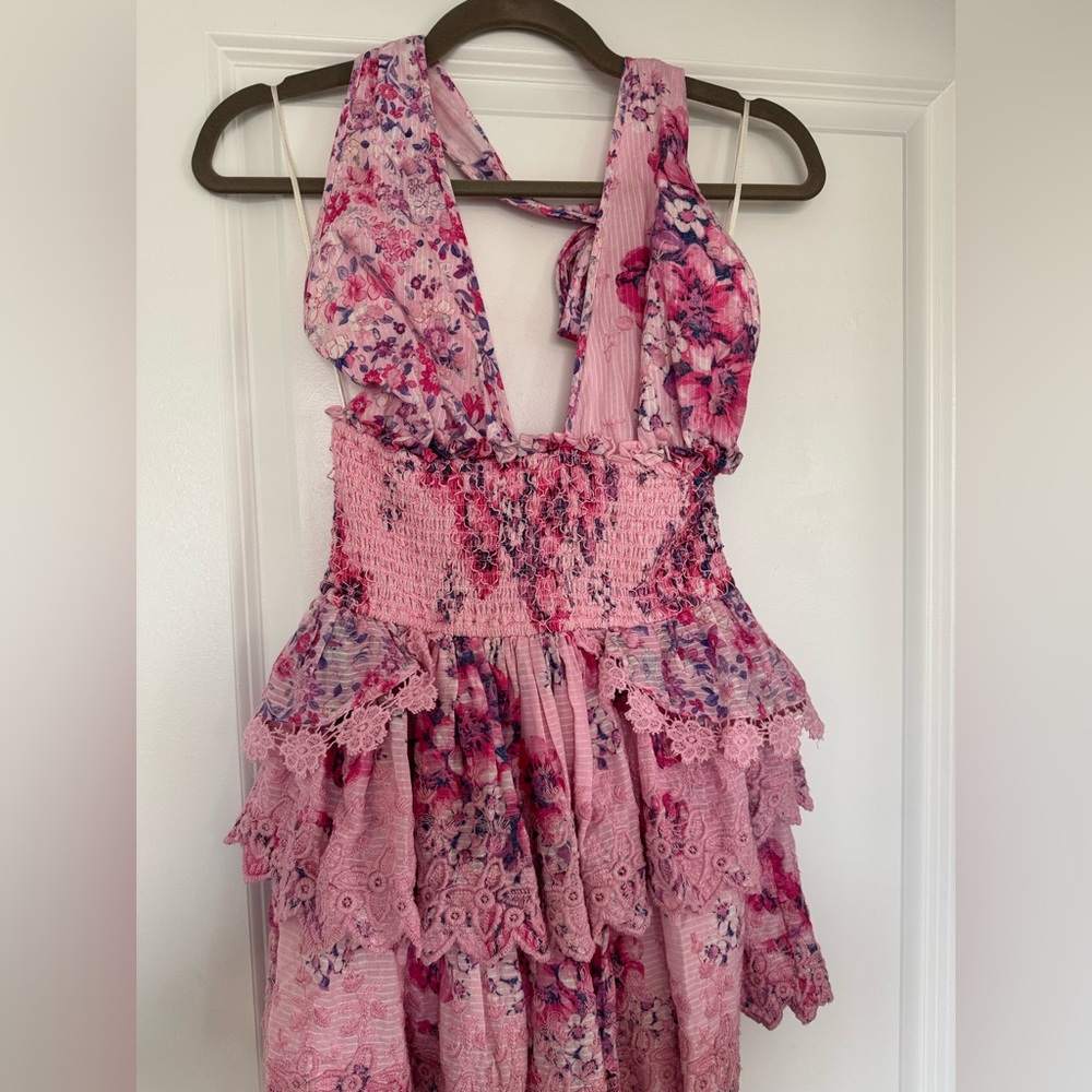 LoveShackFancy Blush and Fuchsia Smocked Dress